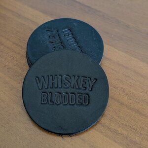 Made in USA Genuine Leather Coaster Set (4) – “Whiskey Blooded” – Black
